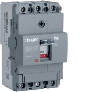 Hager Moulded Case Circuit Breaker H3 X160 TM FIX 3P3D 20A 25kA CTC - HHA020Z