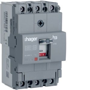 Hager Moulded Case Circuit Breaker H3 X160 TM FIX 3P3D 32A 25kA CTC - HHA032Z