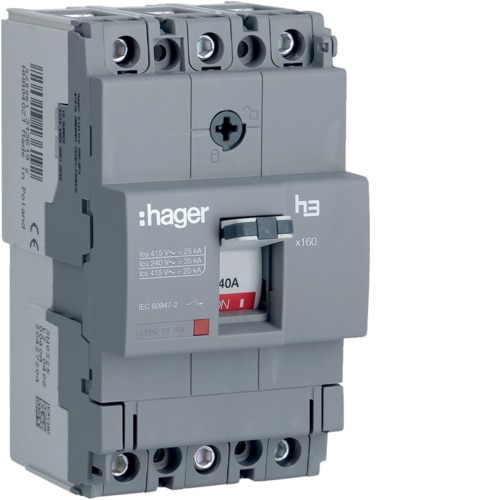 Hager Moulded Case Circuit Breaker H3 X160 TM FIX 3P3D 40A 25kA CTC - HHA040Z