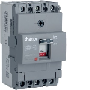 Hager Moulded Case Circuit Breaker H3 X160 TM FIX 3P3D 50A 25kA CTC - HHA050Z