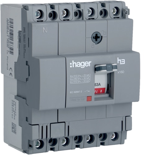 Hager Moulded Case Circuit Breaker h3 x160 TM FIX 4P4D 63A 25kA CTC - HHA064Z