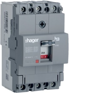 Hager Moulded Case Circuit Breaker h3 x160 TM FIX 3P3D 20A 40kA CTC - HNA020Z