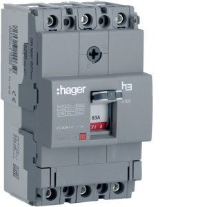 Hager Moulded Case Circuit Breaker h3 x160 TM FIX 3P3D 63A 40kA CTC - HNA063Z