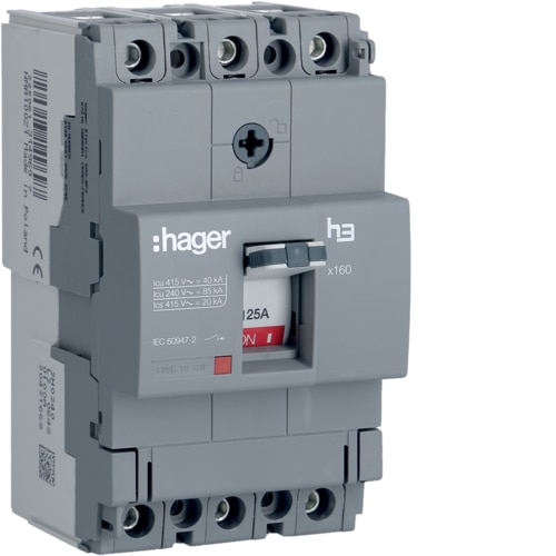 Hager Moulded Case Circuit Breaker h3 x160 TM FIX 3P3D 125A 40kA CTC - HNA125Z