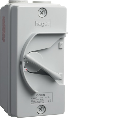 Hager IP66 20A 2P Isolator - JG220IN