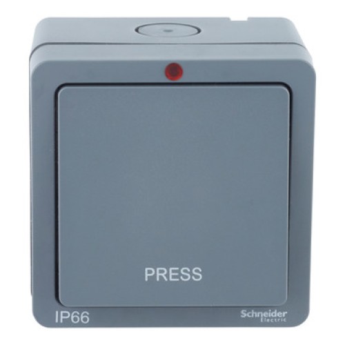 Schneider Lisse Weatherproof Retractive Switch, IP66, 1 Gang, 10A, Press Symbol, Grey LWP1012RP