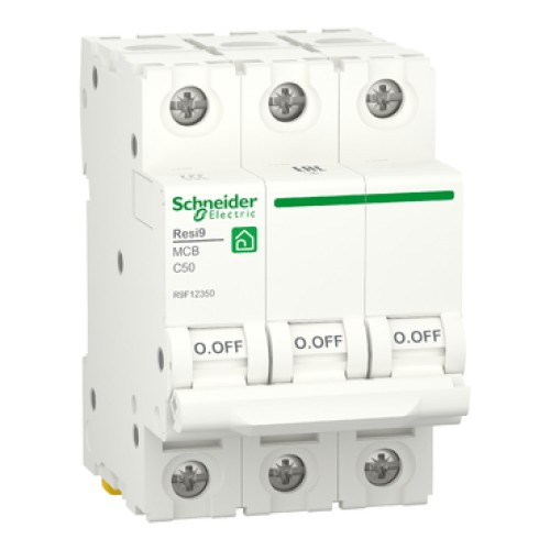 Schneider Miniature Circuit Breaker (MCB), Resi9, 3P, 50A, C Curve, 6000A - R9F12350