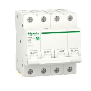 Schneider Miniature circuit breaker (MCB), Resi9, 4P, 10A, C curve, 6000A (IEC/EN 60898-1) R9F12410