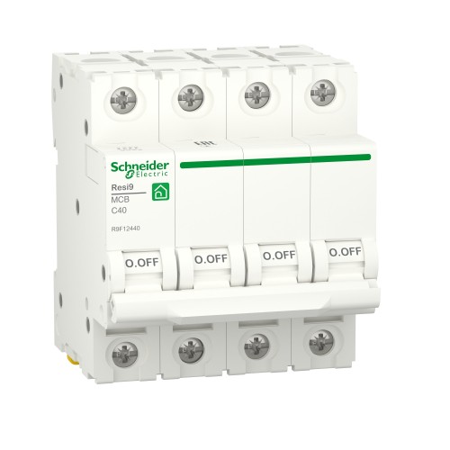 Schneider Miniature circuit breaker (MCB), Resi9, 4P, 40A, C curve, 6000A (IEC/EN 60898-1) R9F12440