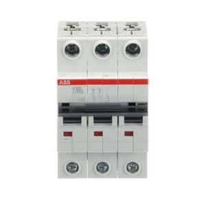 ABB Miniature Circuit Breaker, Curve Type C, 3 Pole, 6kA, 100A - S203-C100