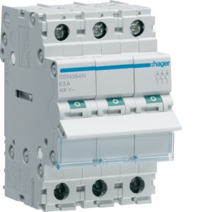 Hager 3-Pole, 63A Modular Switch with Big Terminals - SBN364N