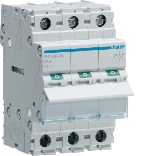 Hager 3-Pole, 63A Modular Switch with Big Terminals - SBN364N