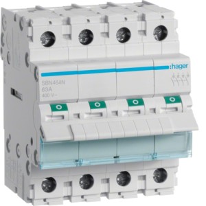 Hager 4-Pole, 63A Modular Switch with Big Terminals - SBN464N