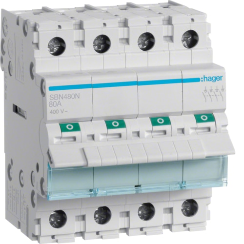 Hager 4-Pole, 80A Modular Switch - SBN480N