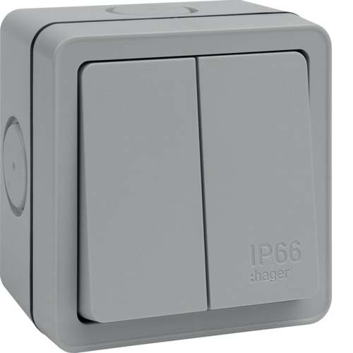 Hager IP66 10AX 2 Gang 2 Way Switch - WXPPS22