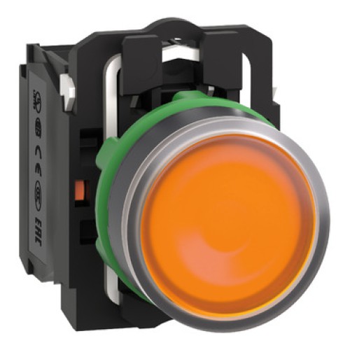 Schneider Illuminated push button, plastic, flush, orange, Ø22, spring return, 230...240 V AC, 1 NO   1 NC XB5AW35M5