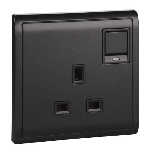 Schneider 13A 250V 1Gang swithitched socket with Neon,Matt Black ...